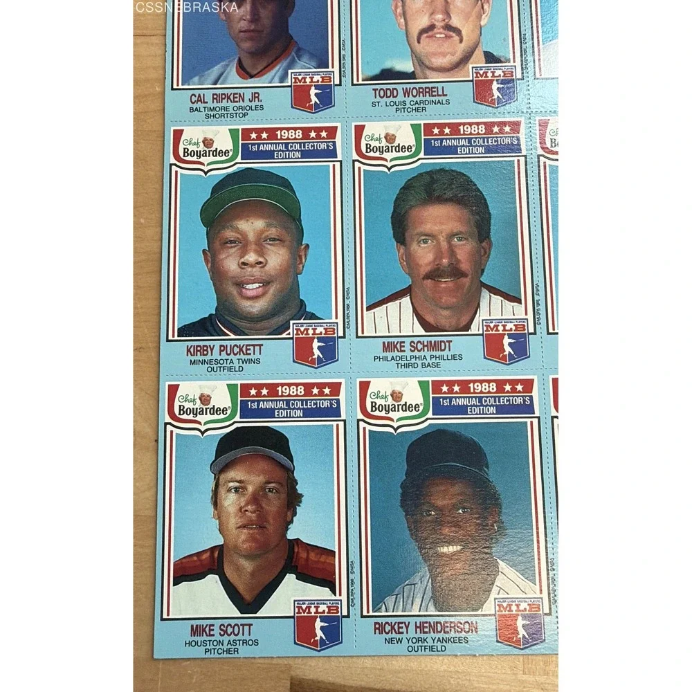 Chef Boyardee 1988 Baseball Uncut Sheet 24 Card Complete Set Ripken McGwire HOF